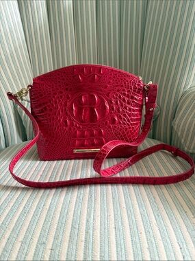 Brahmin Hot Pink mini-Duxbury Sweetheart Croc-Embossed Crossbody Bag
